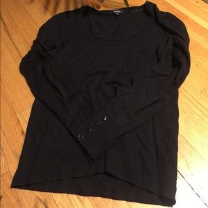 Black scoop neck sweater with button details